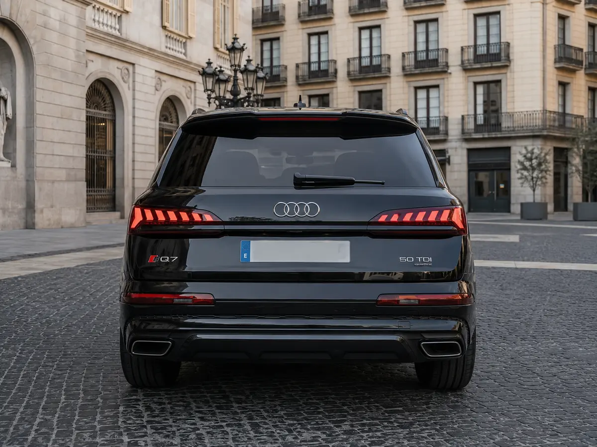 Audi Q7 50 TDI S-Line Edition 2025, vue arrière — Florence Luxury Car Rental, Florence. Audi Q7 50 TDI S-Line Edition à Florence La location d'une Audi Q7 50 TDI S-Line Edition…