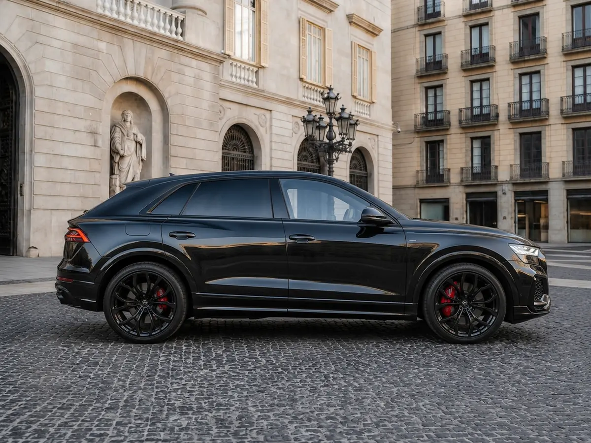Audi Q8 2025, exterior — Florence Luxury Car Rental, Florence. Audi Q8 in Florence An Audi Q8 rental in Florence provides a 2025 SUV delivering 340…