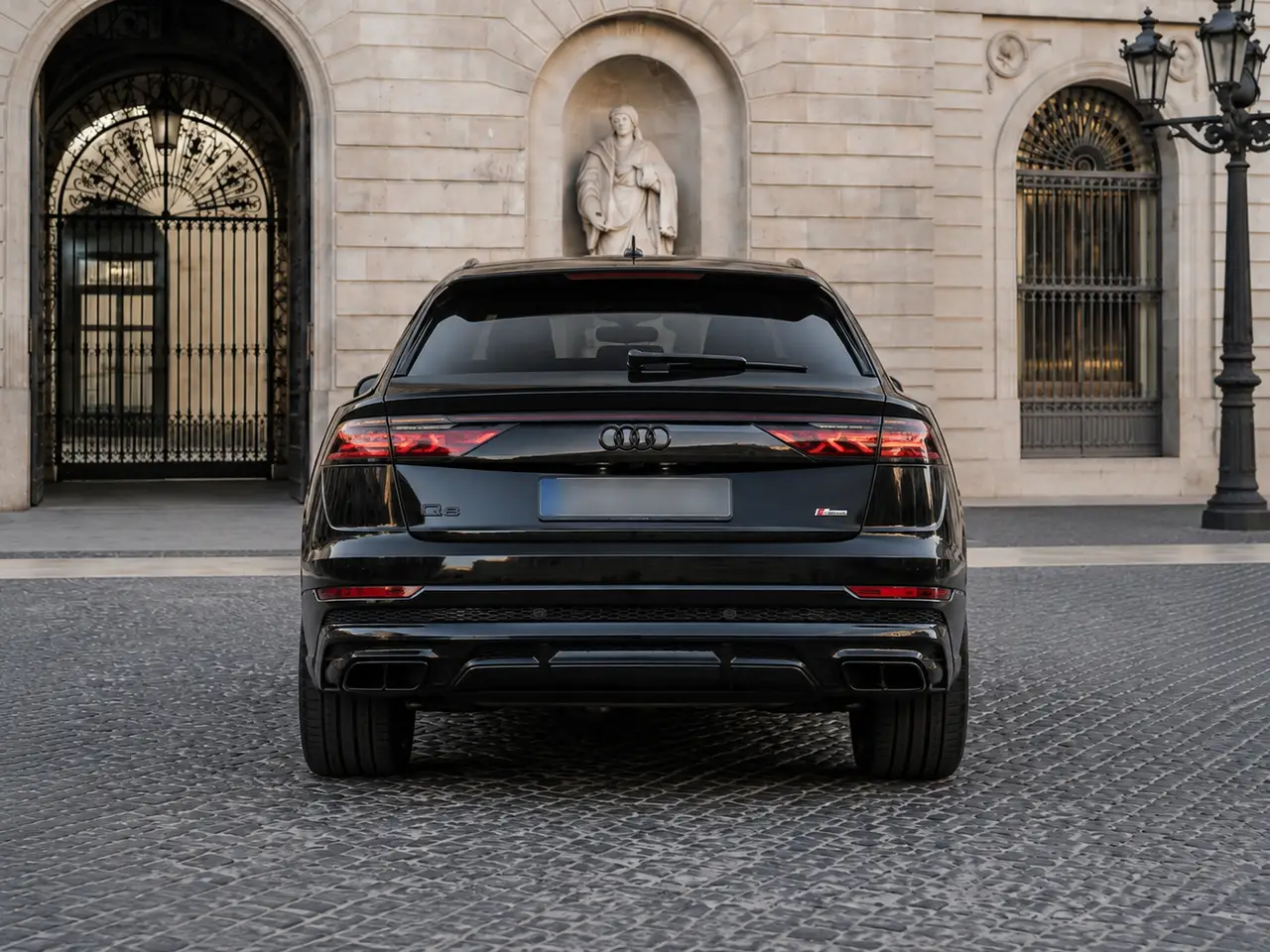 Audi Q8 2025, rear view — Florence Luxury Car Rental, Florence. Audi Q8 in Florence An Audi Q8 rental in Florence provides a 2025 SUV delivering 340…