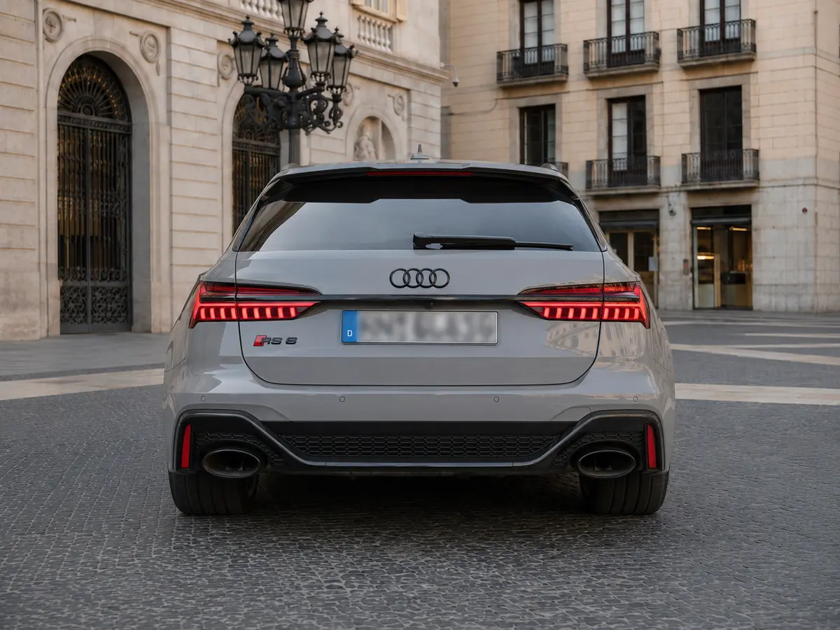 Audi RS6 Dynamic 2023, vista posteriore — Florence Luxury Car Rental, Firenze. Audi RS6 Dynamic a Firenze Il noleggio di un'Audi RS6 Dynamic a Firenze mette a…