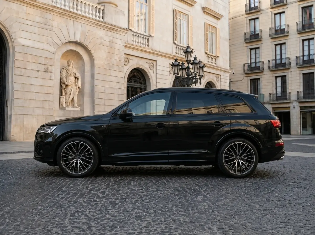 Audi SQ7 2025, vista posteriore — Florence Luxury Car Rental, Firenze. Audi SQ7 a Firenze Il noleggio di un'Audi SQ7 a Firenze consente di guidare un SUV del…