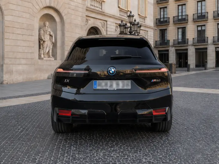 BMW IX M60 2023, vue arrière — Florence Luxury Car Rental, Florence. BMW IX M60 à Florence La location d'un BMW IX M60 à Florence met à disposition un SUV de…