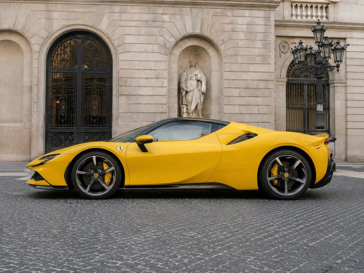 Ferrari SF90 Spider 2024, esterno — Florence Luxury Car Rental, Firenze. Ferrari SF90 Spider a Firenze Il noleggio della Ferrari SF90 Spider a Firenze mette a…