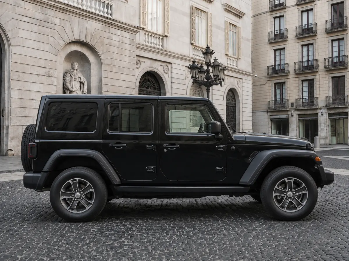 Jeep Wrangler 2025, vista frontale — Florence Luxury Car Rental, Firenze. Jeep Wrangler a Firenze Il noleggio di una Jeep Wrangler a Firenze mette a disposizione…