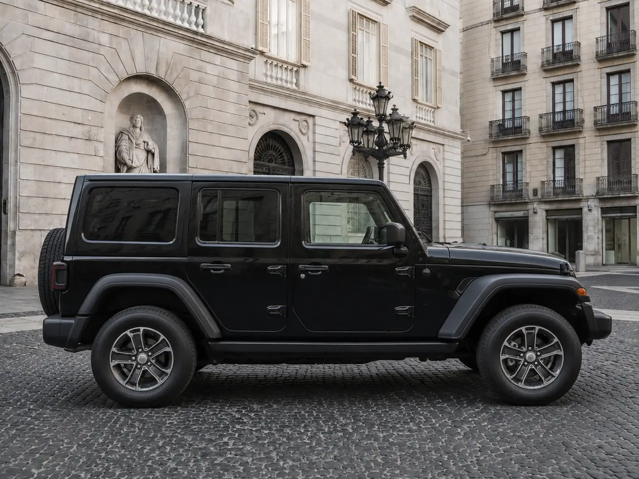Jeep Wrangler 2025, vista frontale — Florence Luxury Car Rental, Firenze. Jeep Wrangler a Firenze Il noleggio di una Jeep Wrangler a Firenze mette a disposizione…