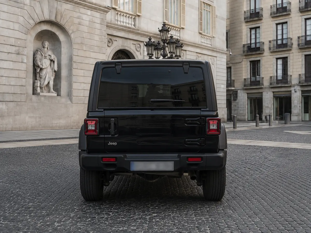 Jeep Wrangler 2025, vista posteriore — Florence Luxury Car Rental, Firenze. Jeep Wrangler a Firenze Il noleggio di una Jeep Wrangler a Firenze mette a disposizione…