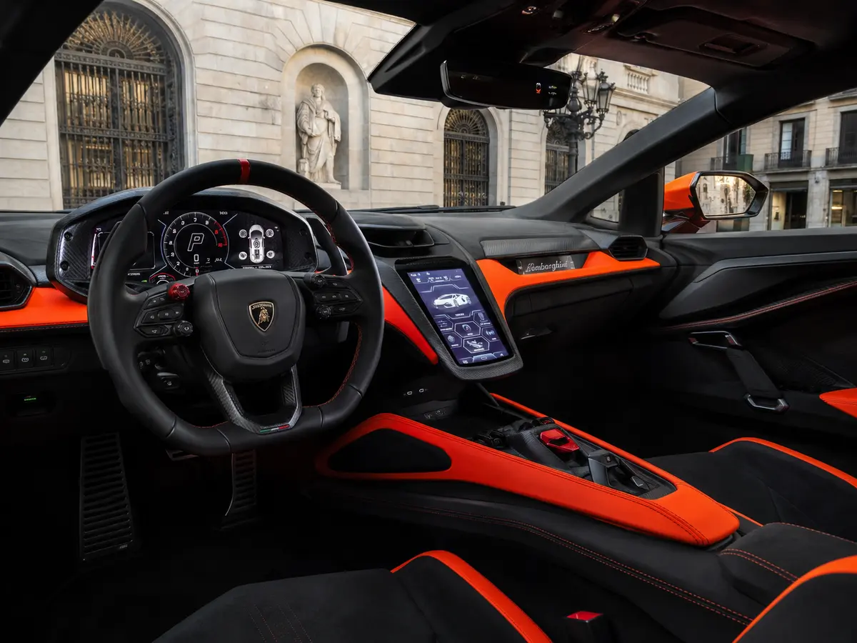 Lamborghini Revuelto 2026, interior — Florence Luxury Car Rental, Florence. Lamborghini Revuelto in Florence A Lamborghini Revuelto rental in Florence provides a…