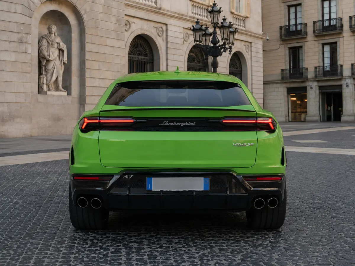 Lamborghini Urus SE 2026, vue arrière — Florence Luxury Car Rental, Florence. Lamborghini Urus SE à Florence La location d'un Lamborghini Urus SE à Florence permet de…