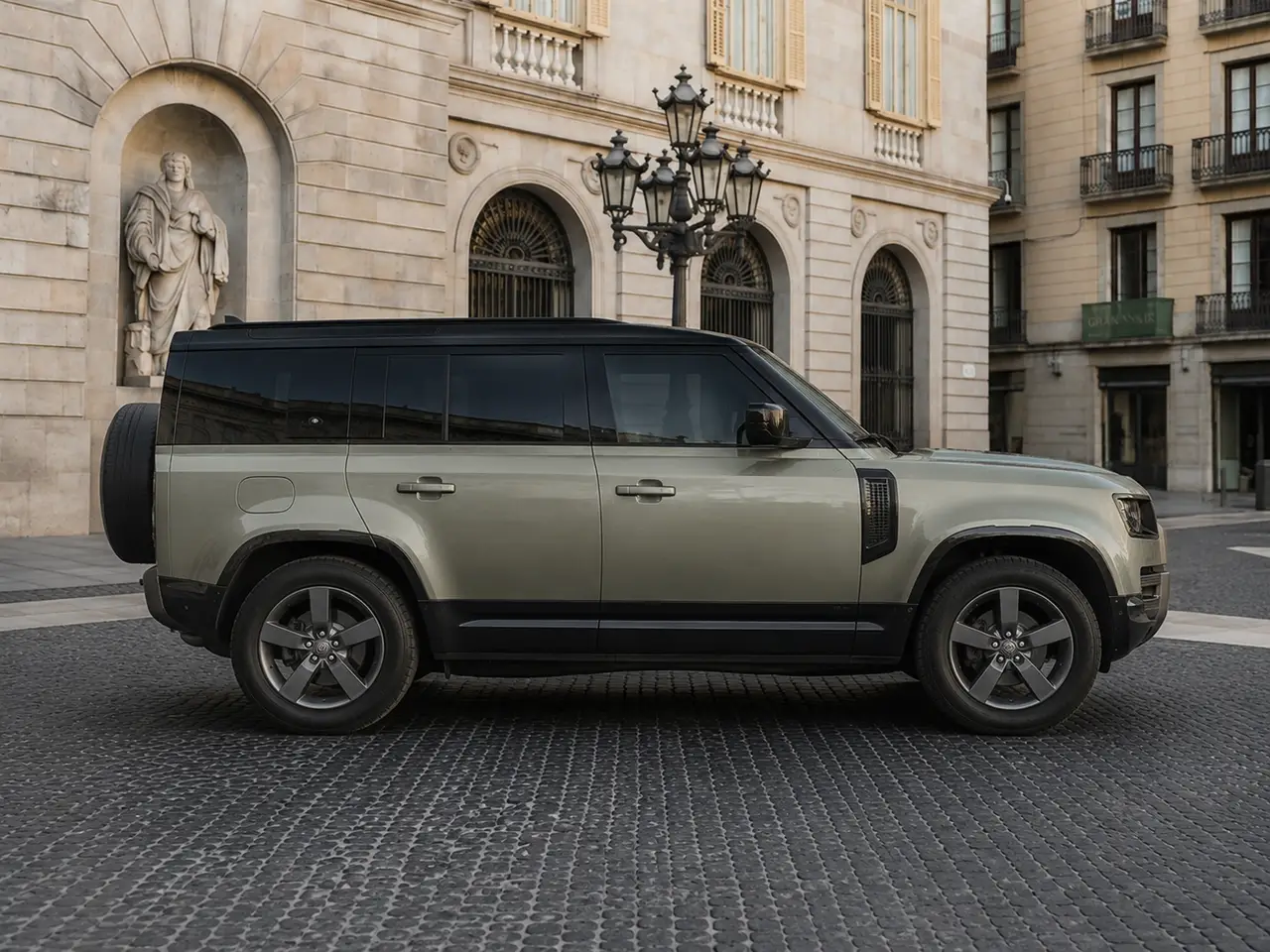 Land Rover Defender X-Dynamic 7 seater 2024, vista frontale — Florence Luxury Car Rental, Firenze. Land Rover Defender X-Dynamic 7 seater a Firenze Il noleggio della Land Rover Defender…