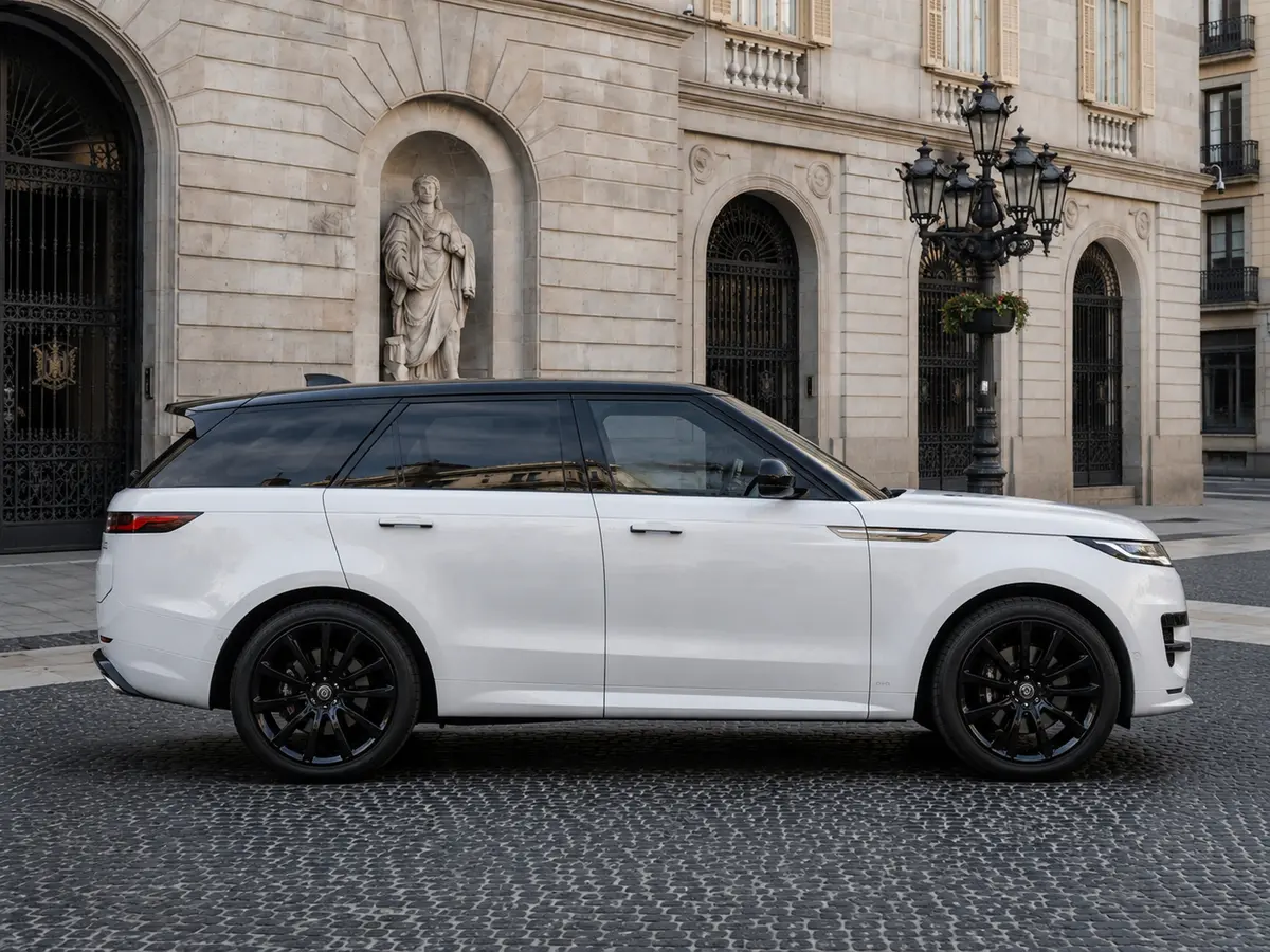 Land Rover Range Rover Sport 2025, vista frontale — Florence Luxury Car Rental, Firenze. Land Rover Range Rover Sport a Firenze Il noleggio di una Land Rover Range Rover Sport a…