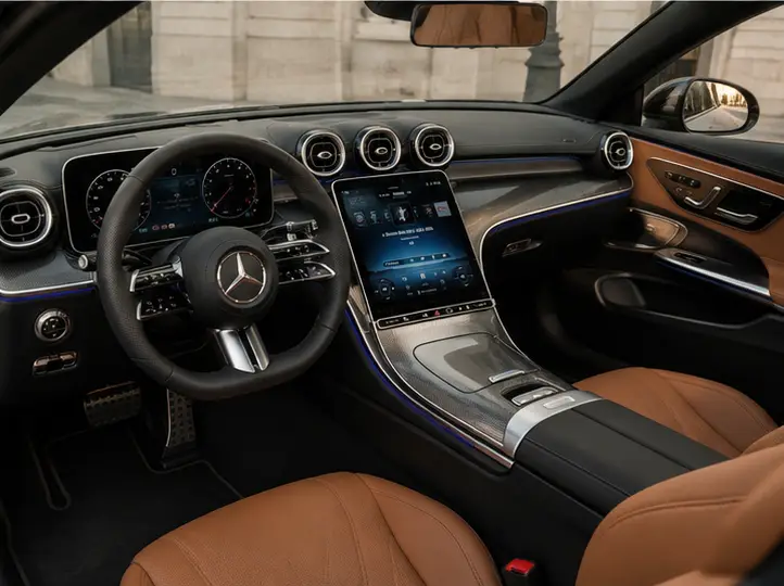 Mercedes Benz CLE 300 Cabriolet AMG Premium 2025, interior — Florence Luxury Car Rental, Florencia. Mercedes Benz CLE 300 Cabriolet AMG Premium en Florencia El alquiler de un Mercedes Benz…