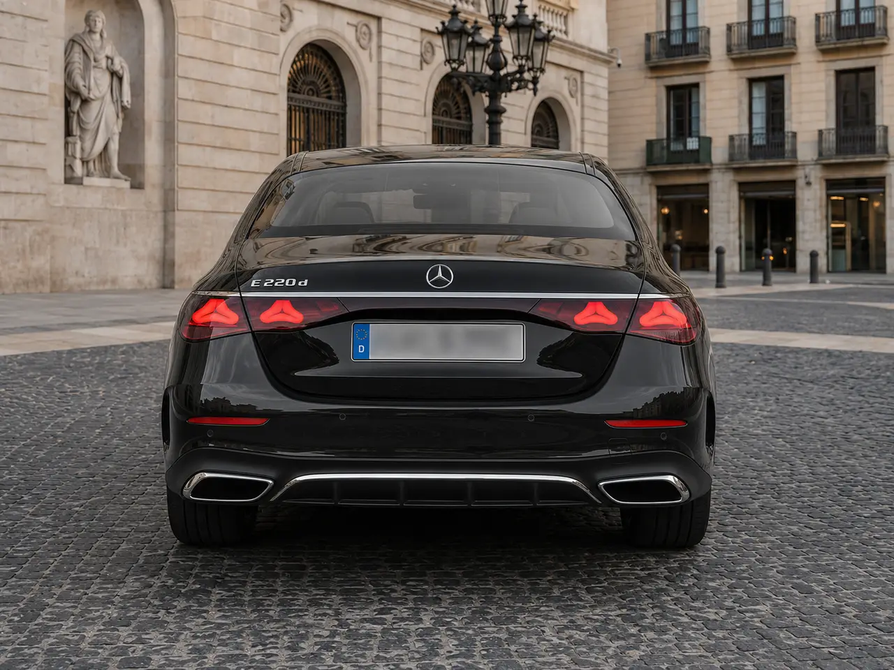Mercedes Benz E-klasse 220d Premium Plus 2026, vista posteriore — Florence Luxury Car Rental, Firenze. Mercedes Benz E-klasse 220d Premium Plus a Firenze Il noleggio della Mercedes Benz…