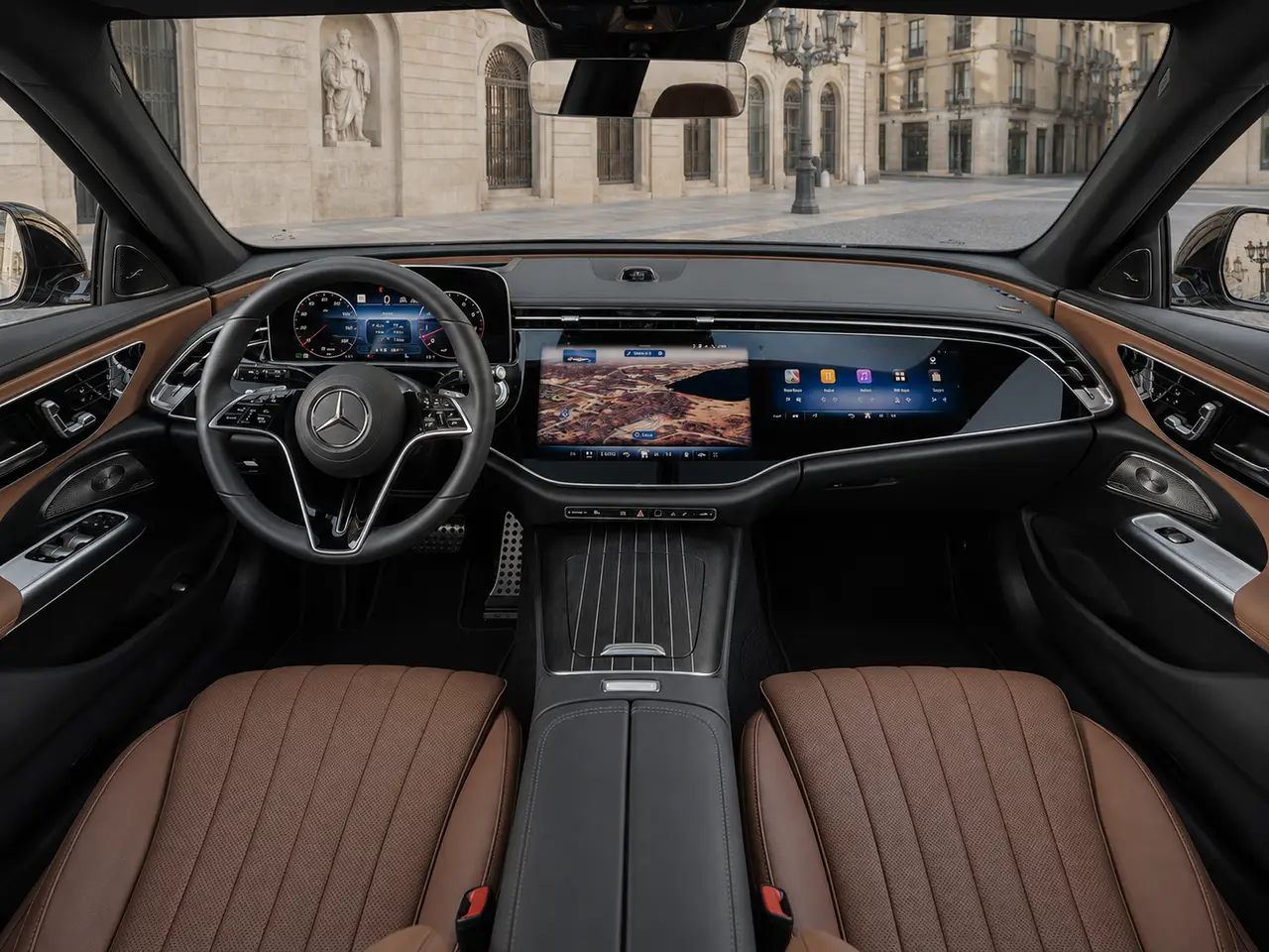 Mercedes Benz E-klasse 220d Premium Plus 2026, interni — Florence Luxury Car Rental, Firenze. Mercedes Benz E-klasse 220d Premium Plus a Firenze Il noleggio della Mercedes Benz…