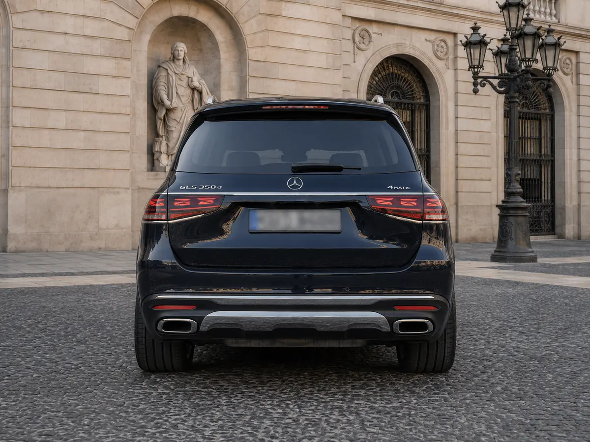 Mercedes Benz GLS-klasse 350 D Exclusive 7 Posti 2025, vista trasera — Florence Luxury Car Rental, Florencia. Mercedes Benz GLS-klasse 350 D Exclusive 7 Posti en Florencia El alquiler del Mercedes…