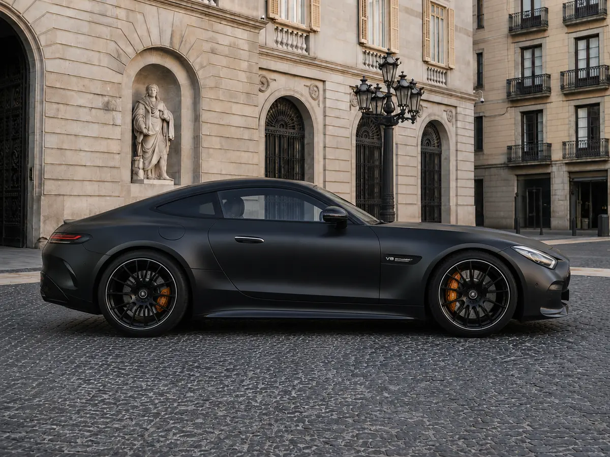 Mercedes Benz GT63 AMG Coupe 2024, vista frontale — Florence Luxury Car Rental, Firenze. Mercedes Benz GT63 AMG Coupe a Firenze Il noleggio della Mercedes Benz GT63 AMG Coupe a…