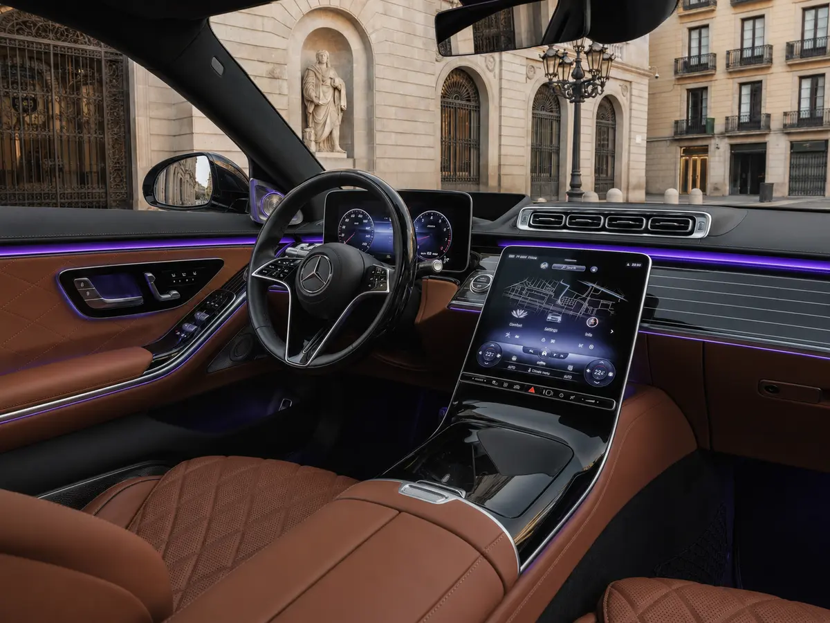 Mercedes Benz S-klasse S400 Long 4-Matic 2023, interior — Florence Luxury Car Rental, Florencia. Mercedes Benz S-klasse S400 Long 4-Matic en Florencia El alquiler del Mercedes Benz…