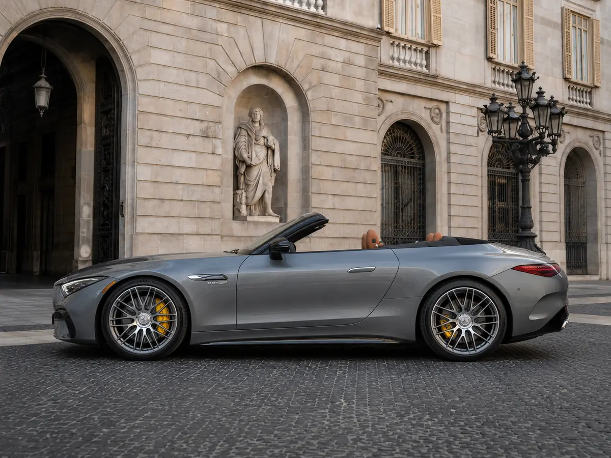 Mercedes Benz SL63 Cabrio 2023, esterno — Florence Luxury Car Rental, Firenze. Mercedes Benz SL63 Cabrio a Firenze Il noleggio di una Mercedes Benz SL63 Cabrio a…