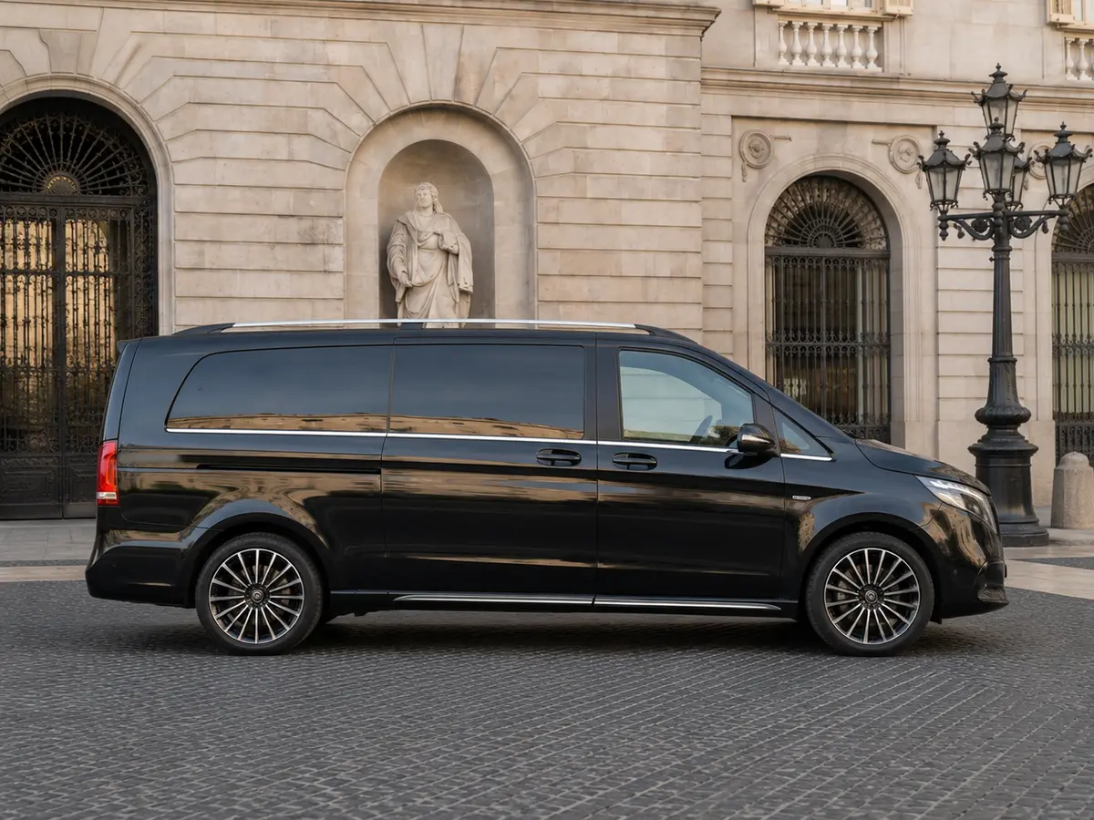 Mercedes Benz V300 4x4 XL Exclusive 7 seats 2025, vista frontal — Florence Luxury Car Rental, Florencia. Mercedes Benz V300 4x4 XL Exclusive 7 seats en Florencia El alquiler de un Mercedes Benz…
