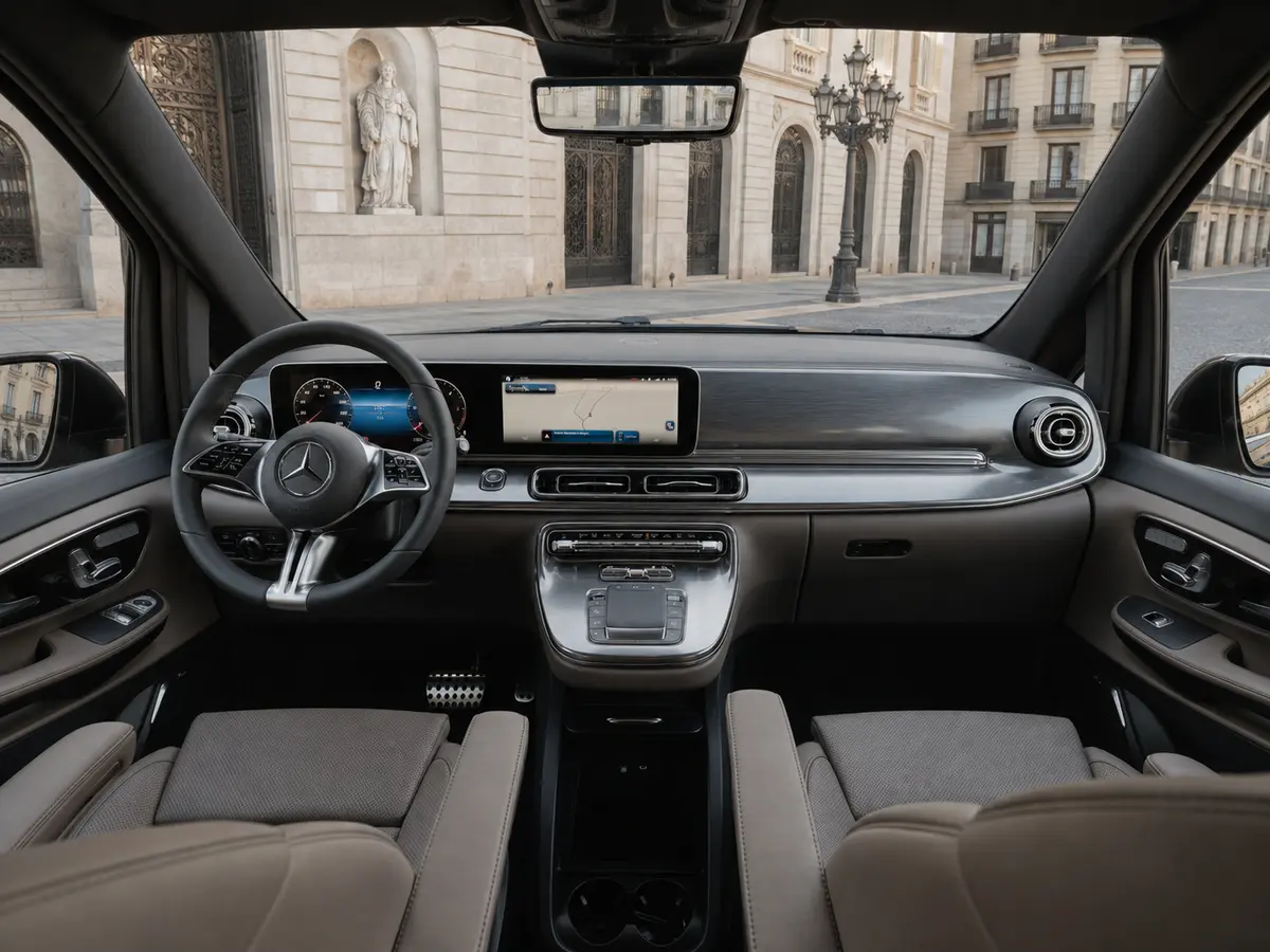 Mercedes Benz V300 4x4 XL Exclusive 7 seats 2025, interior — Florence Luxury Car Rental, Florencia. Mercedes Benz V300 4x4 XL Exclusive 7 seats en Florencia El alquiler de un Mercedes Benz…