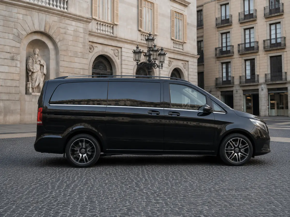 Mercedes Benz V300 8 seats 2025, front view — Florence Luxury Car Rental, Florence. Mercedes Benz V300 8 seats in Florence A Mercedes Benz V300 8 seats rental in Florence…