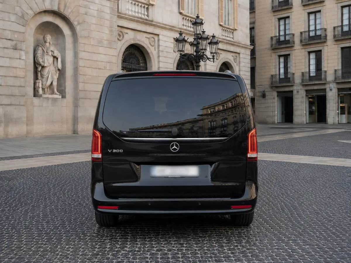 Mercedes Benz V300 8 seats 2025, rear view — Florence Luxury Car Rental, Florence. Mercedes Benz V300 8 seats in Florence A Mercedes Benz V300 8 seats rental in Florence…