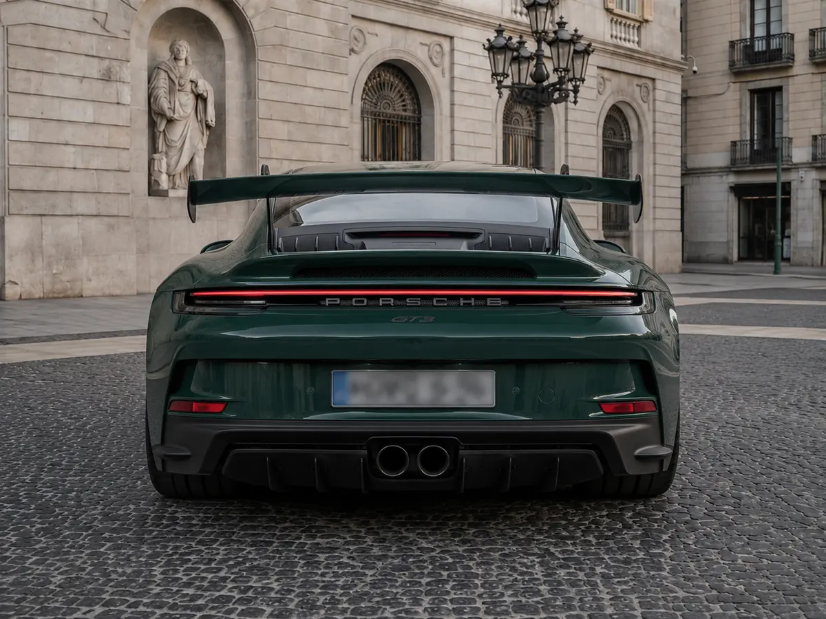 Porsche 911 GT3 2026, vista posteriore — Florence Luxury Car Rental, Firenze. Porsche 911 GT3 a Firenze Il noleggio di una Porsche 911 GT3 a Firenze mette a…