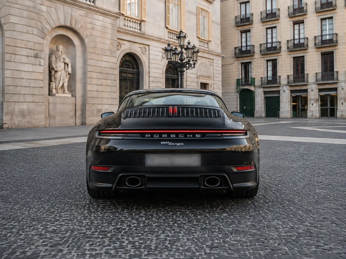 Porsche 911 Targa 2025, vista posteriore — Florence Luxury Car Rental, Firenze. Porsche 911 Targa a Firenze Il noleggio di una Porsche 911 Targa a Firenze offre un…