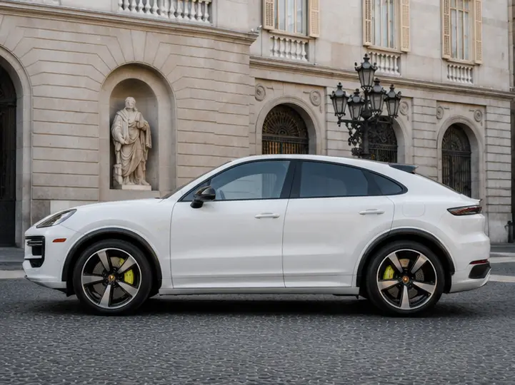 Porsche Cayenne Turbo E-Hybrid Coupé GT 2026, exterior — Florence Luxury Car Rental, Florencia. Porsche Cayenne Turbo E-Hybrid Coupé GT en Florencia El alquiler de un Porsche Cayenne…