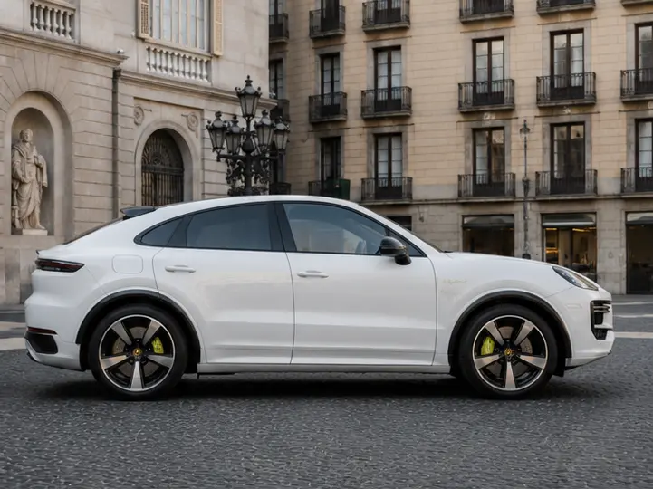 Porsche Cayenne Turbo E-Hybrid Coupé GT 2026, vista frontal — Florence Luxury Car Rental, Florencia. Porsche Cayenne Turbo E-Hybrid Coupé GT en Florencia El alquiler de un Porsche Cayenne…