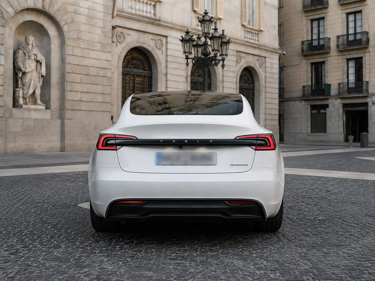 Tesla Model 3 Performance 2026, rear view — Florence Luxury Car Rental, Florence. Tesla Model 3 Performance in Florence A Tesla Model 3 Performance rental in Florence…