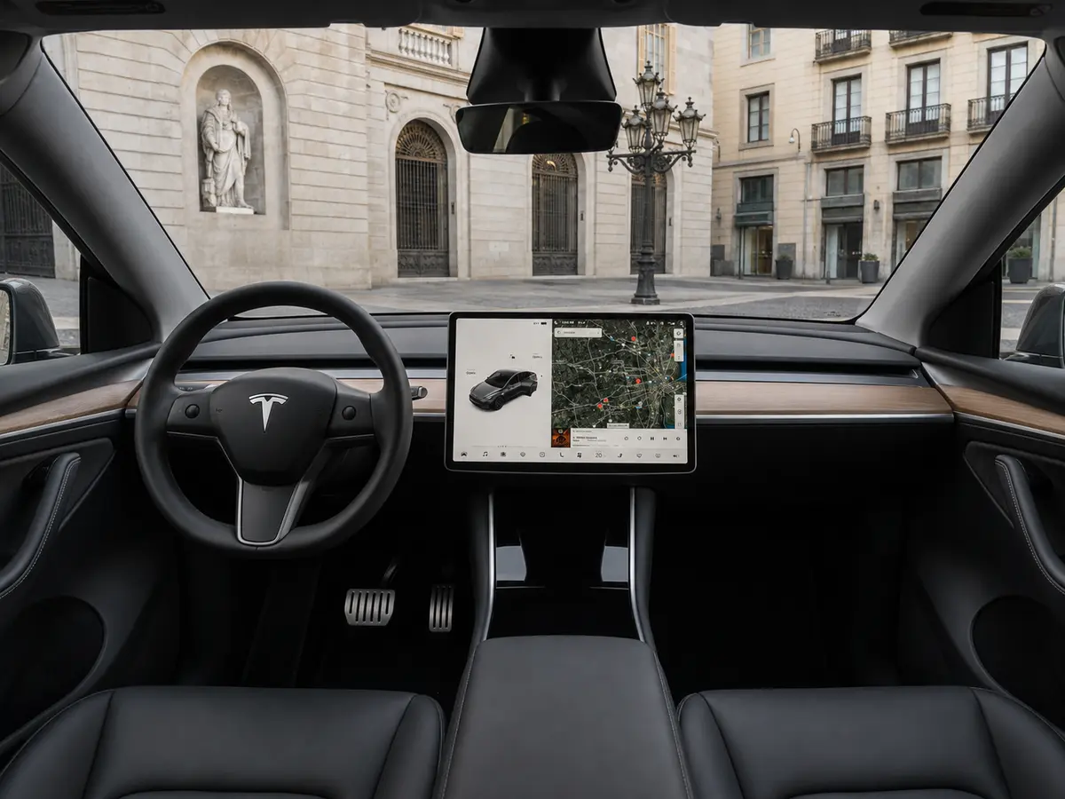 Tesla Model Y Long Range 2023, interni — Florence Luxury Car Rental, Firenze. Tesla Model Y Long Range a Firenze Il noleggio di una Tesla Model Y Long Range a Firenze…